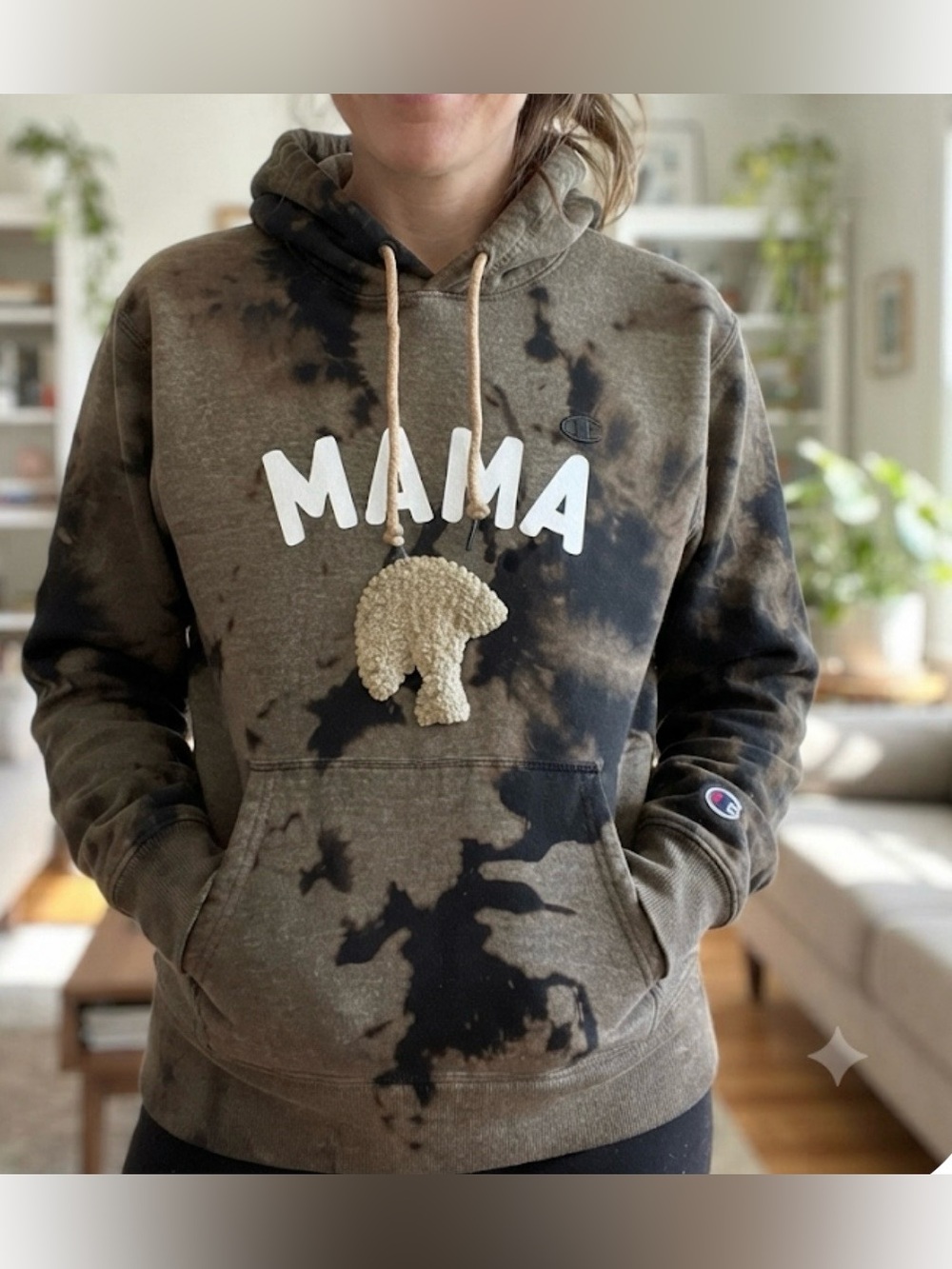Champion Brown & Black Tie-Dye MAMA Hoodie size Large